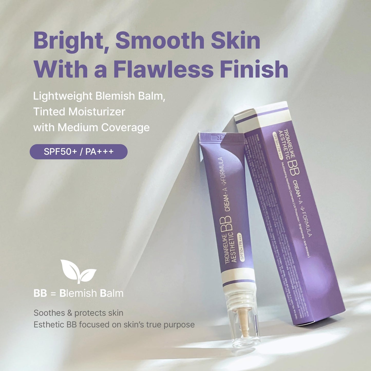 TROIAREUKE Aesthetic BB Cream A+ Formula (21 Beige) SPF50+ PA+++, Lightweight Blemish Balm, Tinted Moisturizer with Medium Coverage, Lasting Foundation Makeup Base for Oily Skin | Korean Beauty Makeup