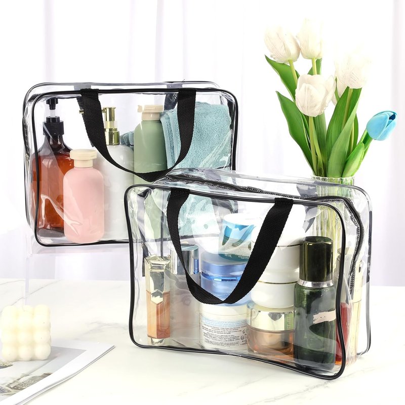 Large Clear Makeup Bag - 10 Pack Travel Toiletry Zipper Pouch | PVC Cosmetic Organizer with Handle