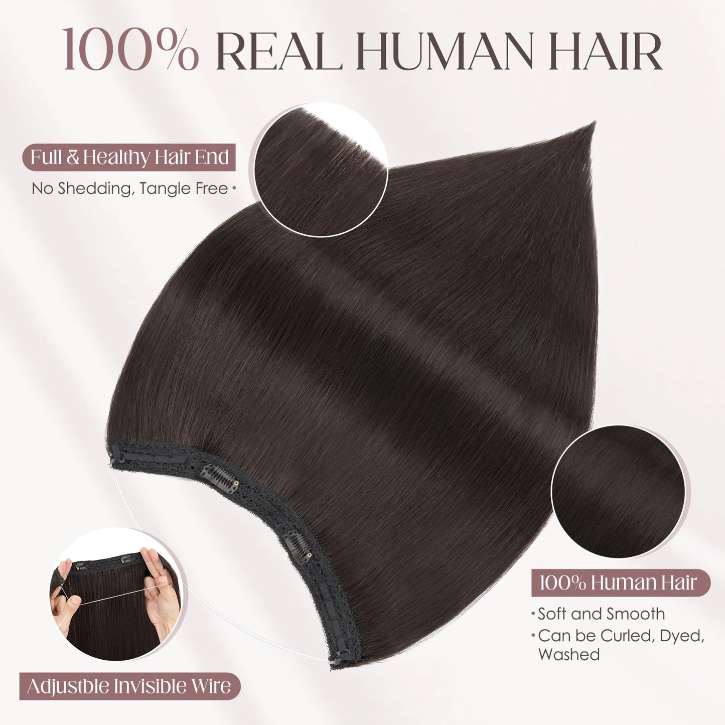 Elailite Halo Hair Extensions Real Human Hair for Women Natural Black Clip in Remy Hairpiece with Adjustable Invisible Wire 12 Inch 55G