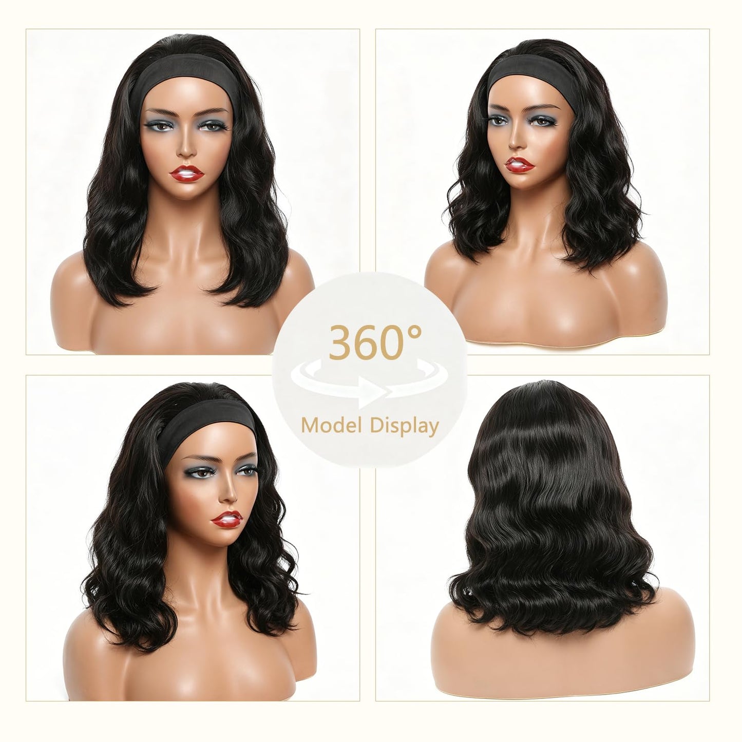 Justres Headbands Wig Human Hair Body Wave 99j