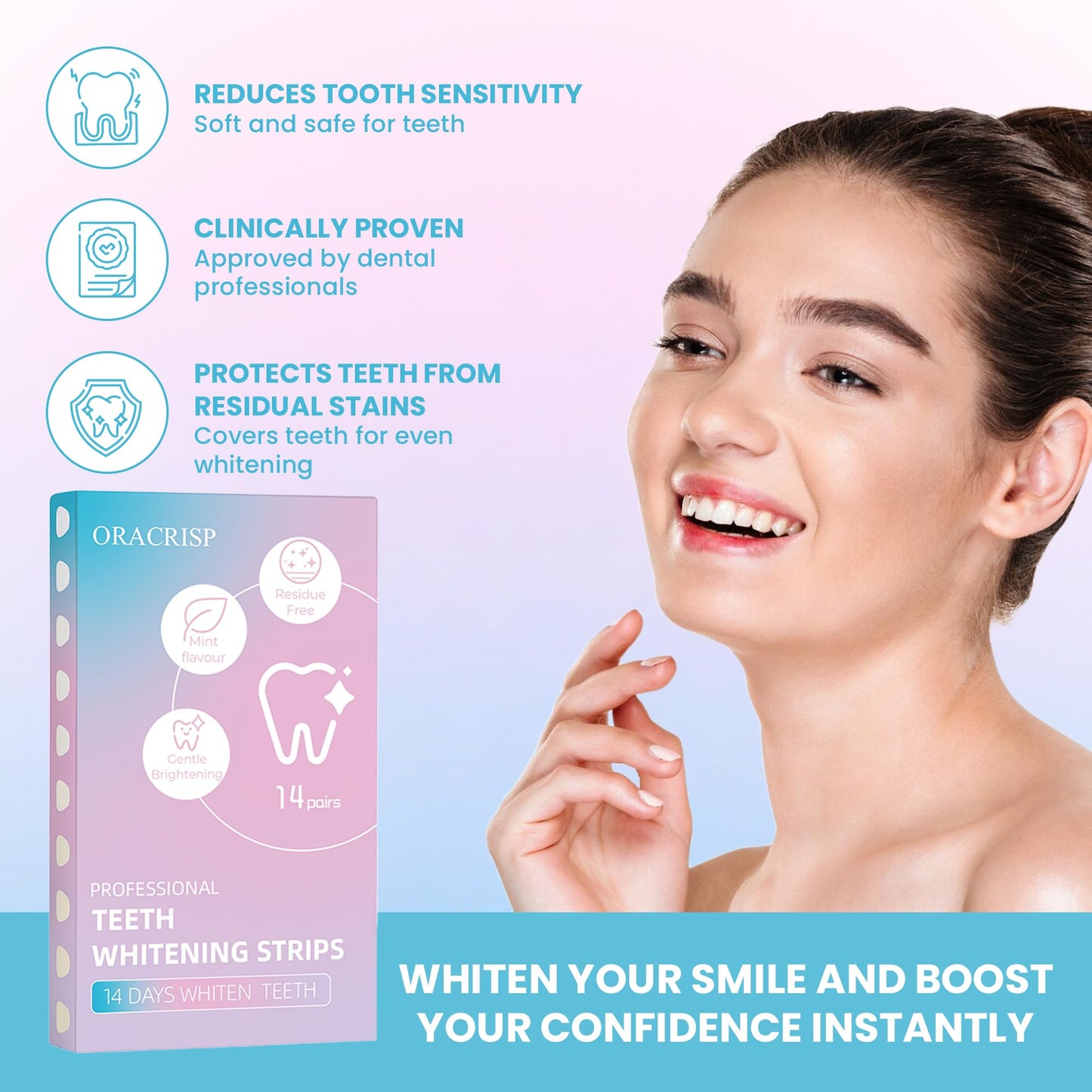ORACRISP Teeth Whitening Strips 14 Treatments (28 Strips) - Deep Stains Removel - Enamel Safe Whitening Strips - Instant Teeth Whitening Strips