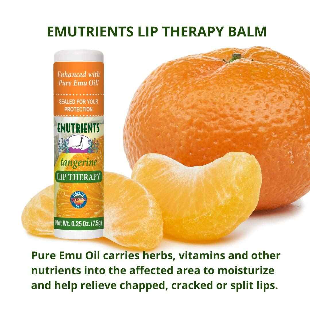 Montana Emu Ranch - Lip Therapy Lip Balm - 0.25 Ounce - Tangerine Flavor - 3 Pack - Made with Pure Emu Oil