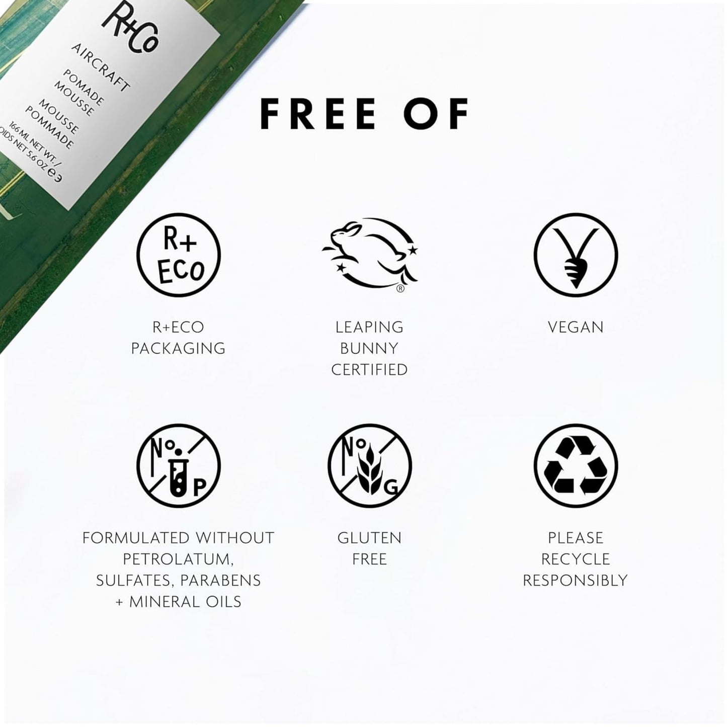 R+Co Aircraft Pomade Mousse - Lightweight Non-Sticky Styling Foam for Texture, Volume & Definition - Anti-Frizz Heat Protectant for Lived-In Hair - Any Hair Type - Vegan & Paraben-Free - 5.6oz