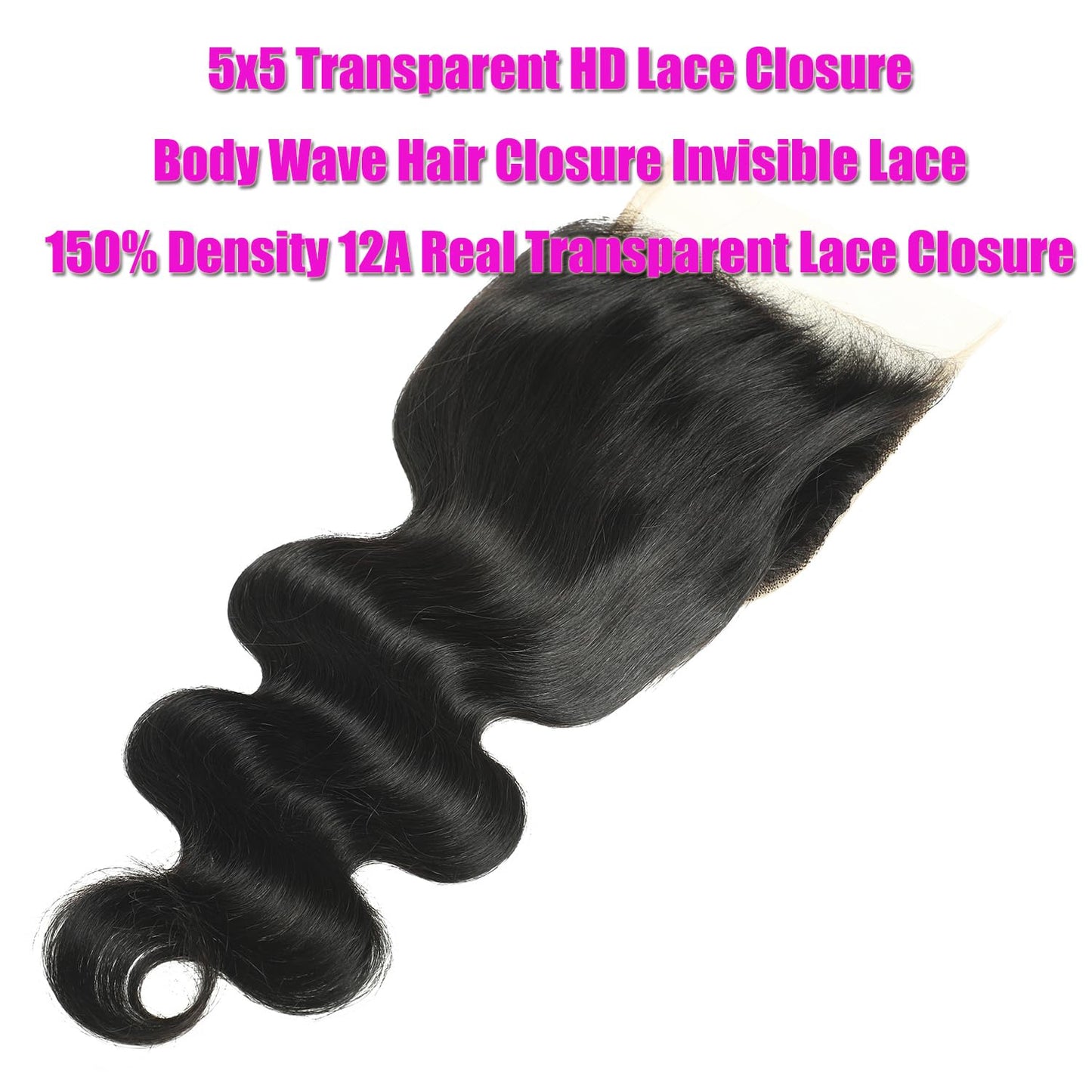 5x5 Hd Lace Closure Human Hair 16Inch Body Wave Hair Closure Invisible Lace 150% Density Real Transparent Lace Closure Virgin Remy Human Hair Frontal Closure Pre Plucked Natural Black