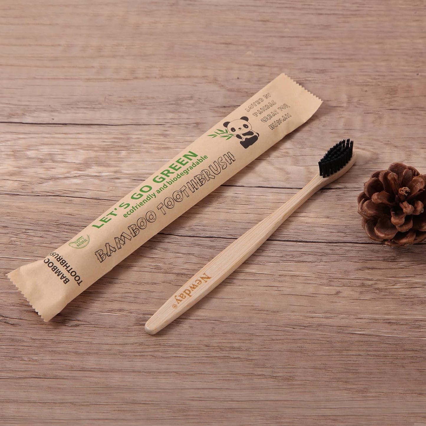 Bamboo Toothbrushes - 100 Pack, Individually Wrapped, Eco-Friendly & Biodegradable | Soft Bristles, Black