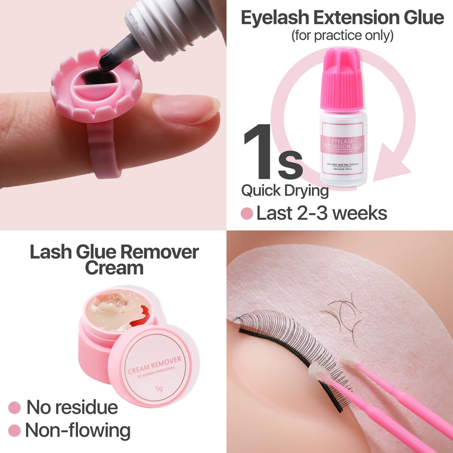 Vznffur Lash Extension kit for Beginners, Eyelash Extension Kit with Mannequin Head, Lash Starter Kit with Everything Eyelash Glue USB Fan Cosmetology Esthetician Supplies for Practice Training