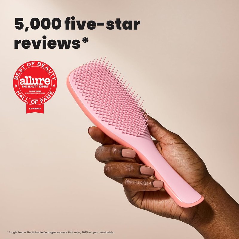Tangle Teezer Ultimate Detangler Brush - Curly Hair Tool for 3C to 4C Types | Reduces Frizz & Breakage, Pink Mango