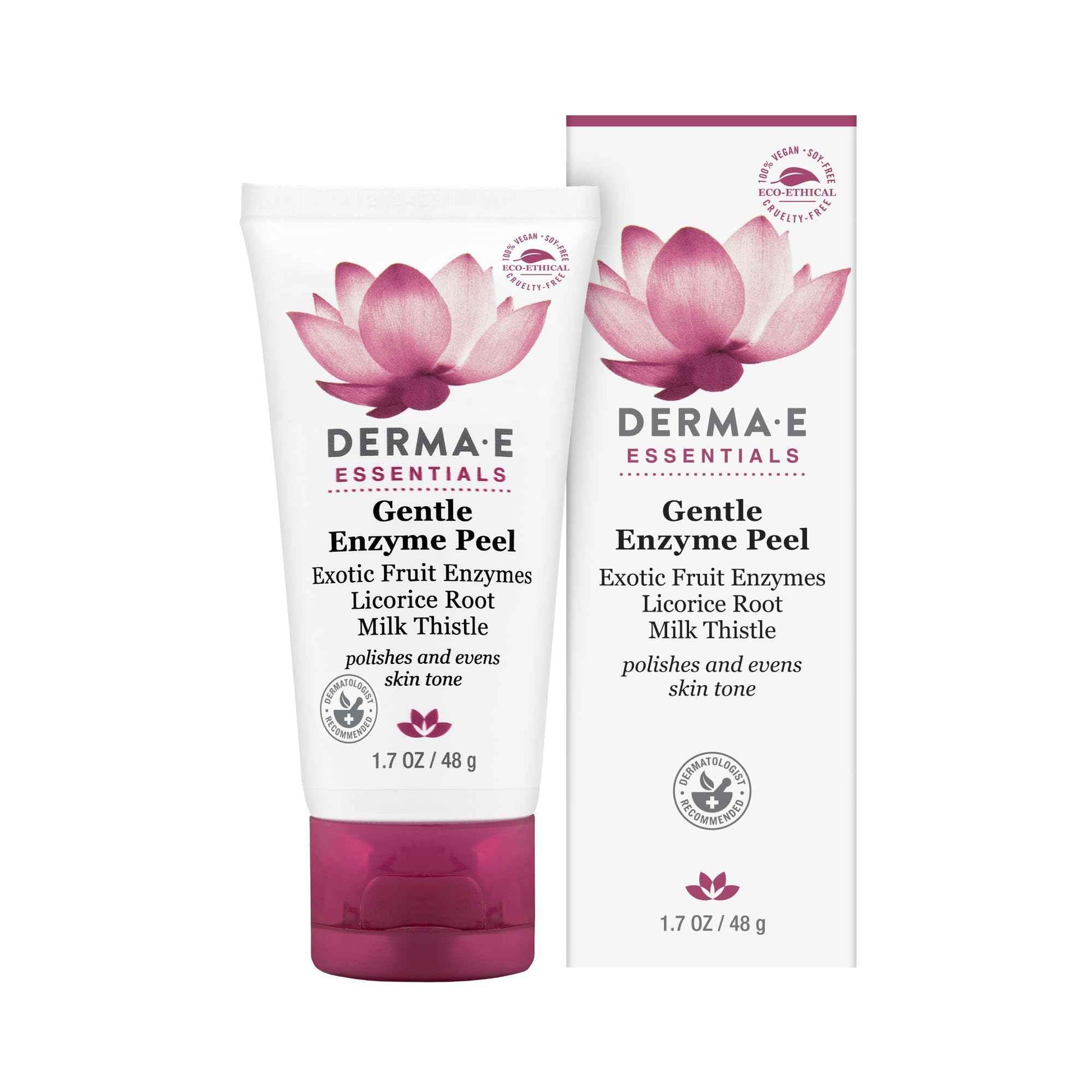 DERMA E Gentle Enzyme Peel – Brightening Exfoliator Mask – Natural Enzymatic Chemical Peel with Papaya, Milk Thistle and Licorice Root - Resurfaces, Smooths and Rejuvenates Facial Skin, 1.7 oz