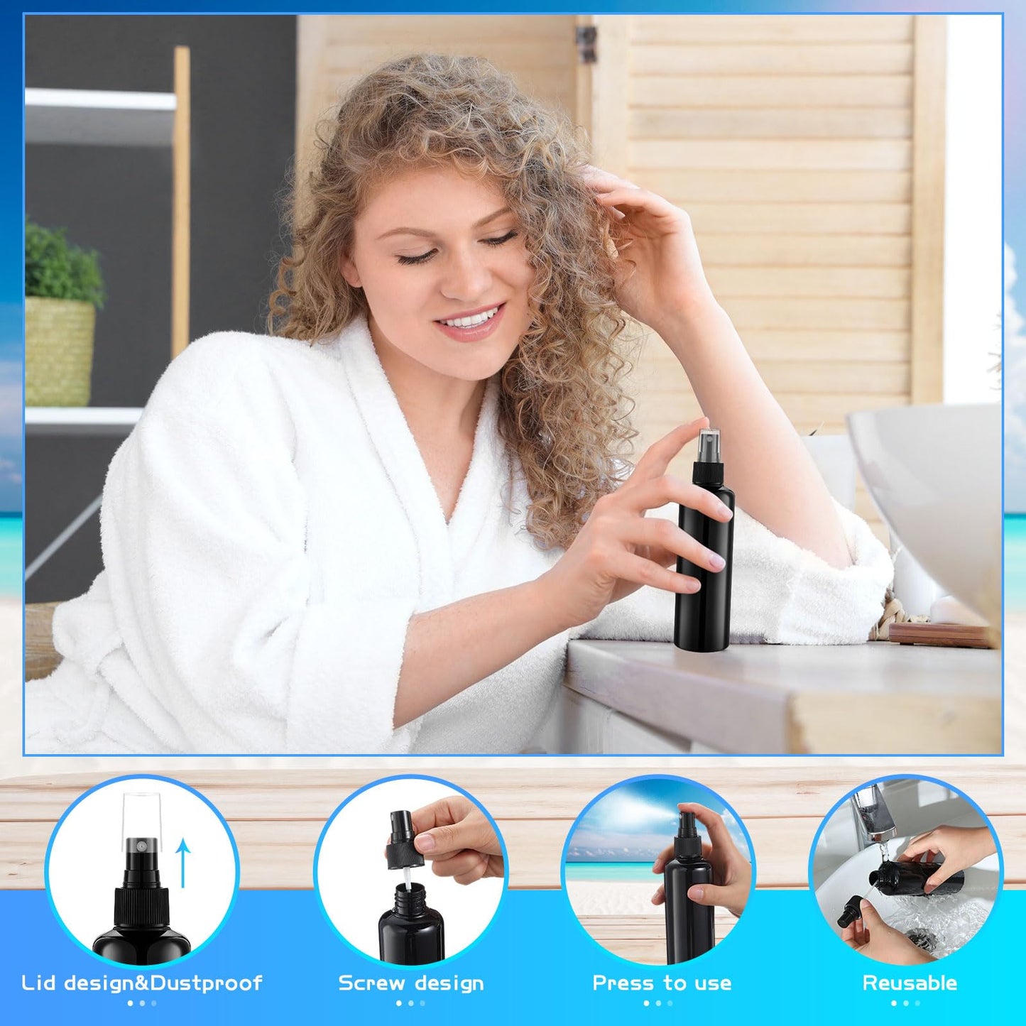 Eccliy 32 Pcs 8 oz Spray Bottles Fine Mist Plastic Spray Bottles Clear Empty Sprayer Hairs Refillable Travel Sprayer with Pump Cap for Cleaning Oils Travel Perfumes(Black,Colored)