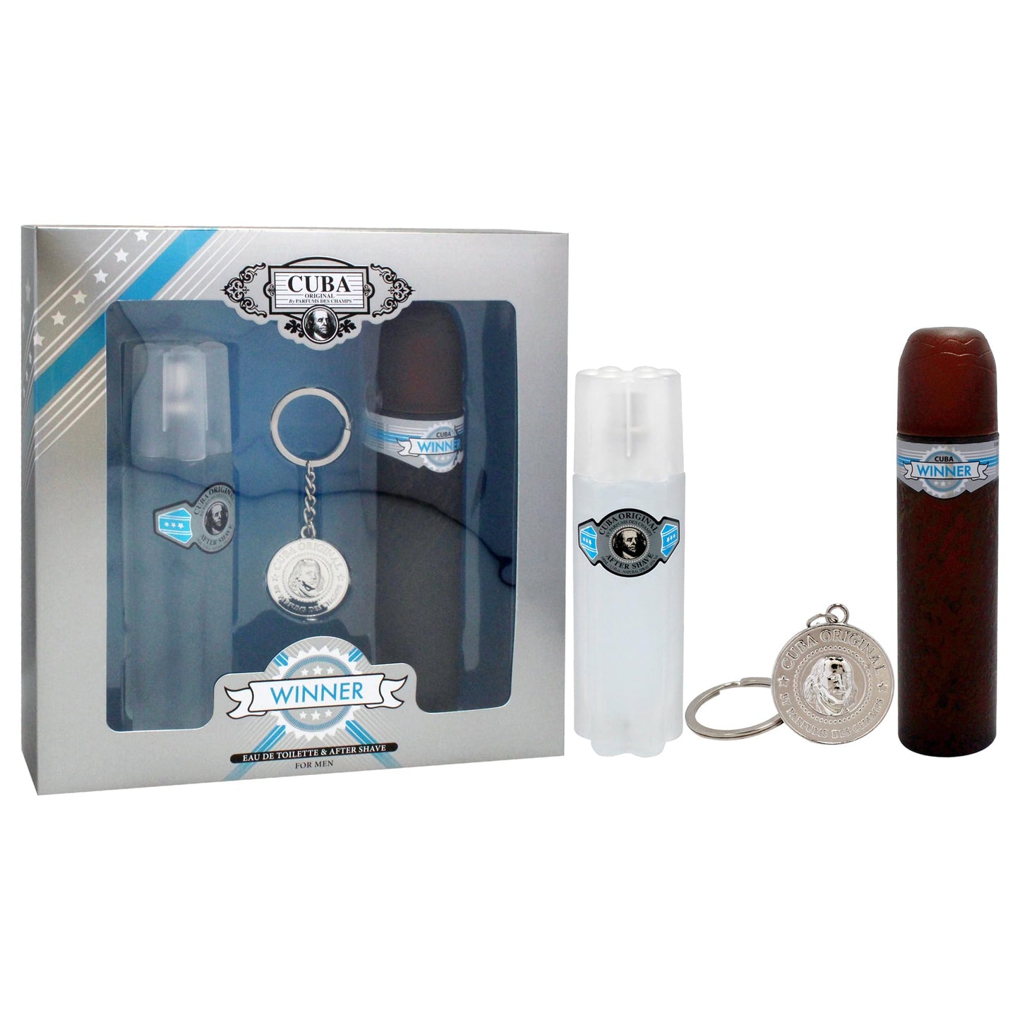 Cuba Winner 3 Pieces Gift Set for Men, (3.3 Ounce Eau de Toilette Spray + 3.3 Ounce After Shave + A Key Chain)