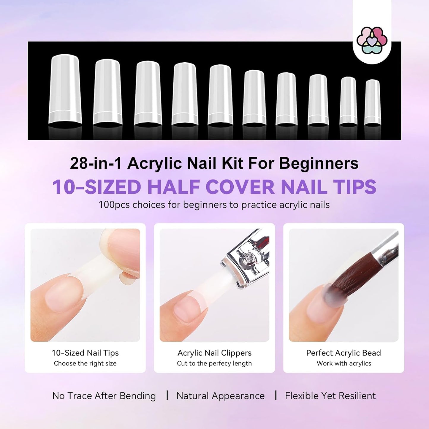 Acrylic Nail Kit for Beginners - Complete Set with Drill, Glitter Powder & 100 Nail Tips | DIY Home Manicure