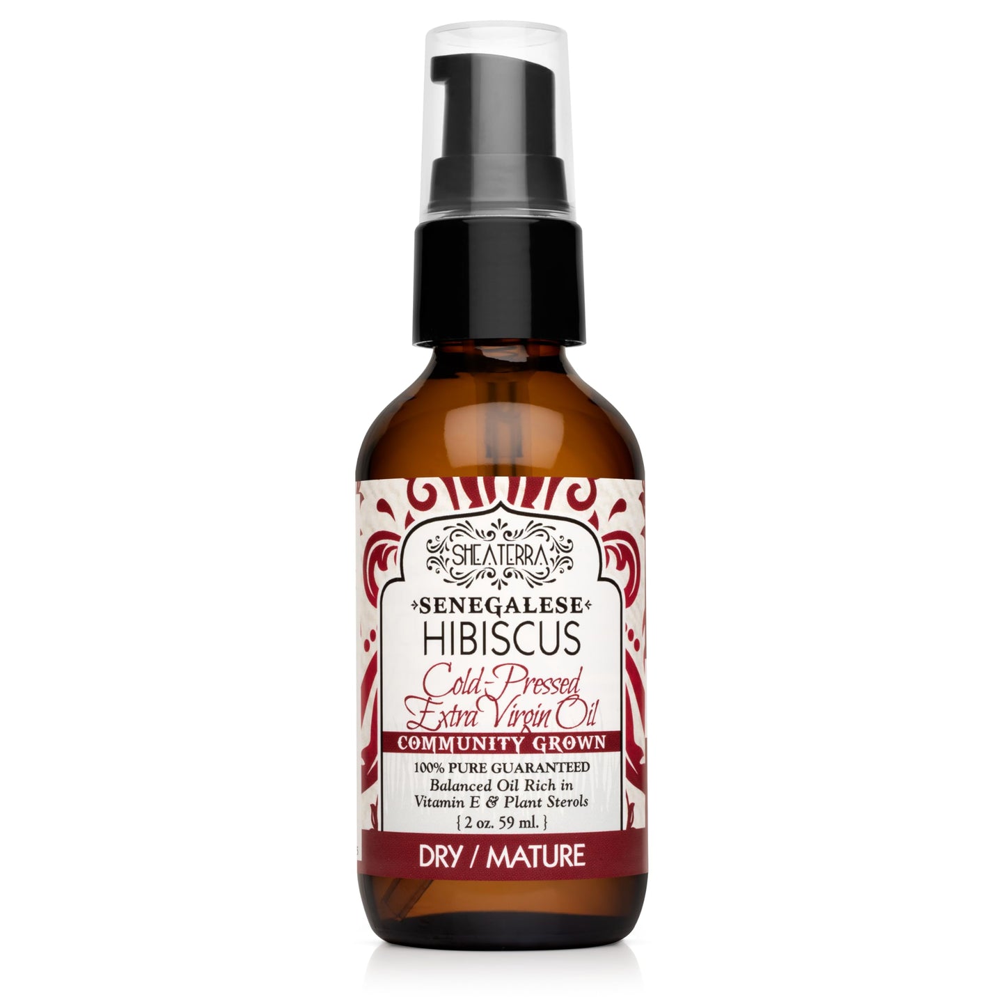 Shea Terra Organics Senegalese Hibiscus Cold Pressed Extra Virgin Oil | Hair Conditioner, Anti-Aging, Vitamin E Oil | Dry/Mature Skin Types - 2 oz