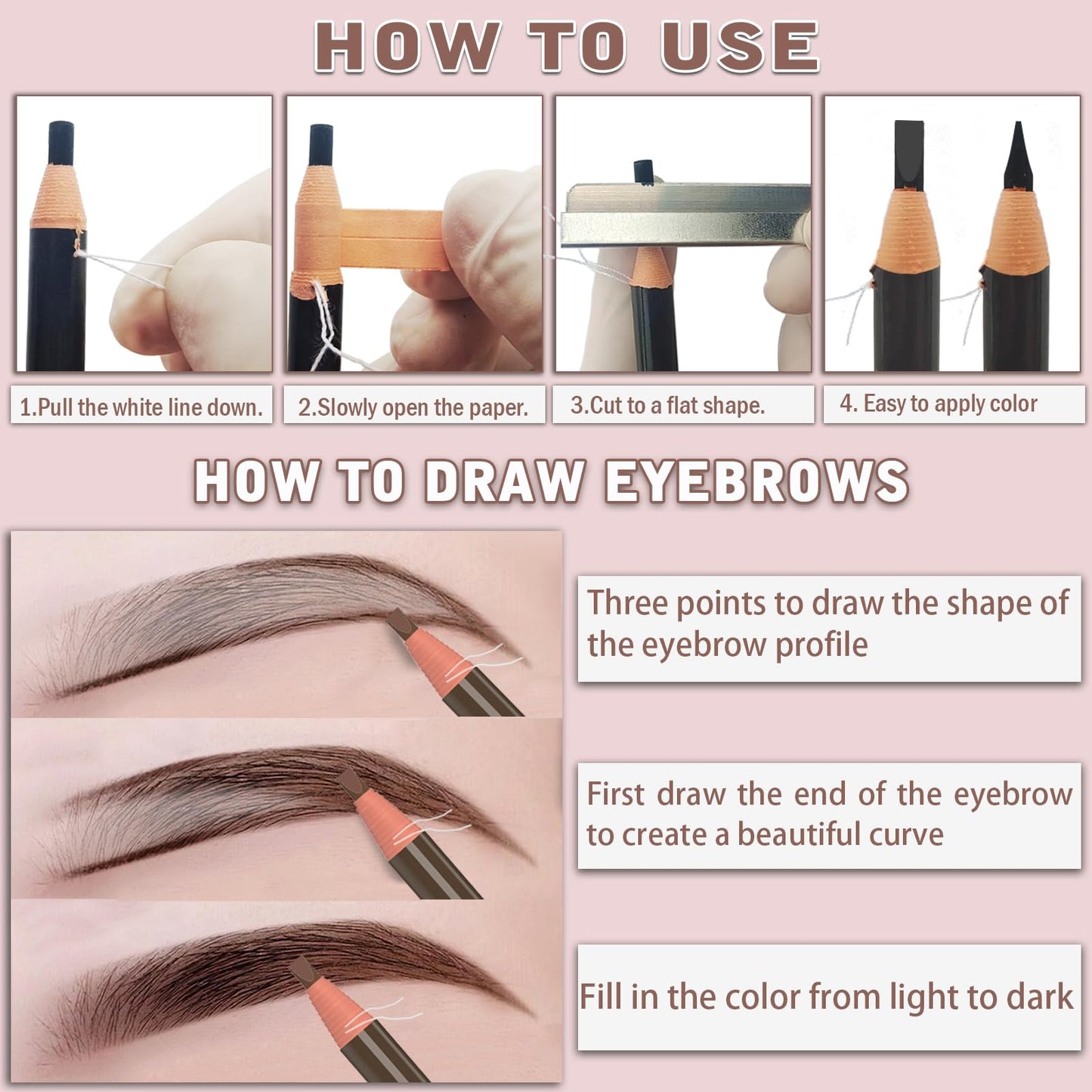 KAIQIKAIXI 6Pcs Dark Brown Waterproof Eyebrow Pencils Makeup Set For Marking, Filling And Outlining, Tattoo Makeup And Microblading Supplies Kit-Hard Refills Are Easy To Color (Dark Brown)