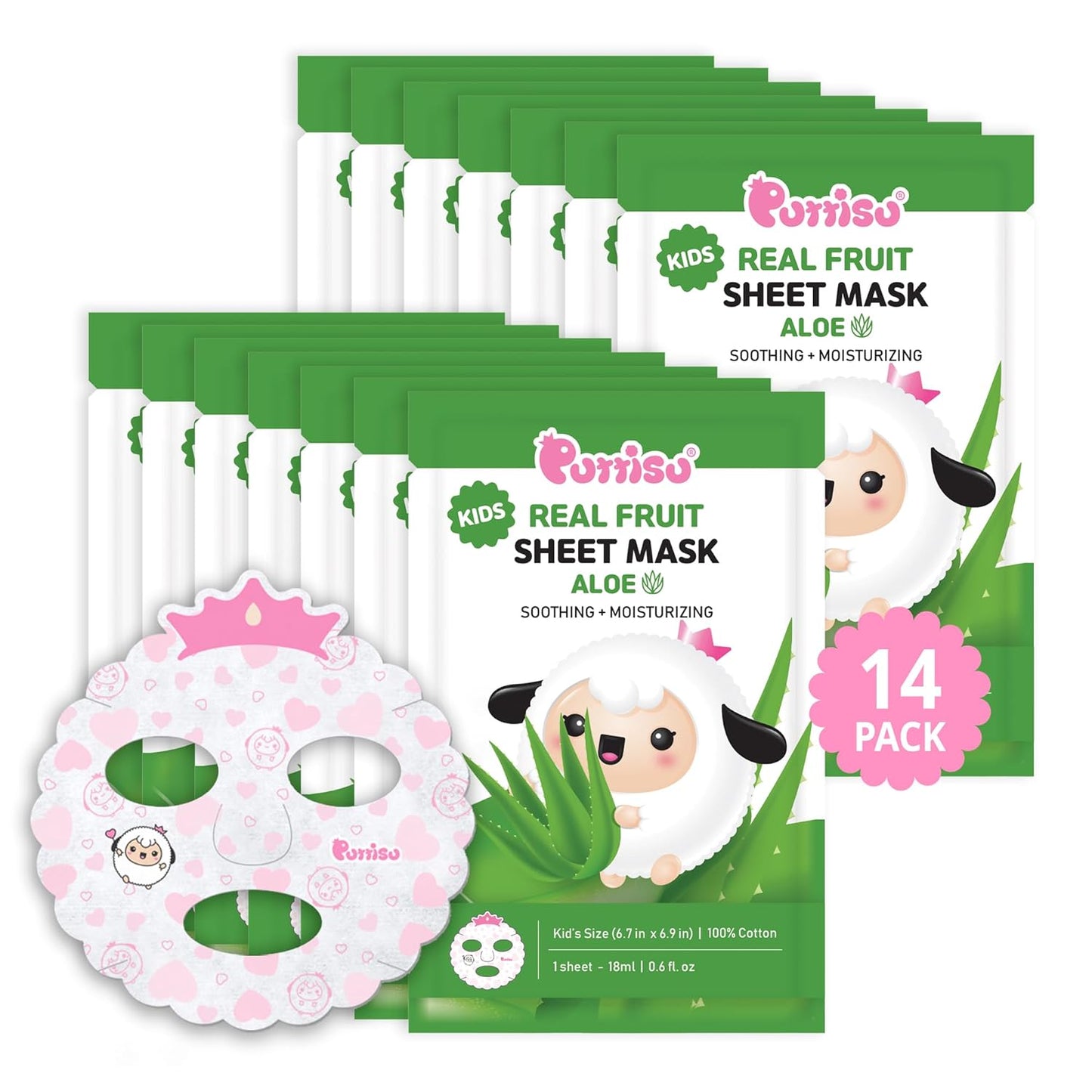 Real Fruit Facial Mask Sheet for Kids - 100% Cotton Aloe Hydrating Masks | Pack of 14