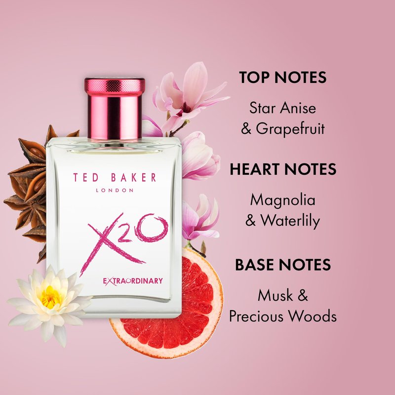 Ted Baker X20 Extraordinary Her Eau de Toilette Fruity Floral Perfume for Women with Grapefruit, Magnolia & Musk Elegant, Sophisticated, Long Lasting Scent For Her 3.38 oz