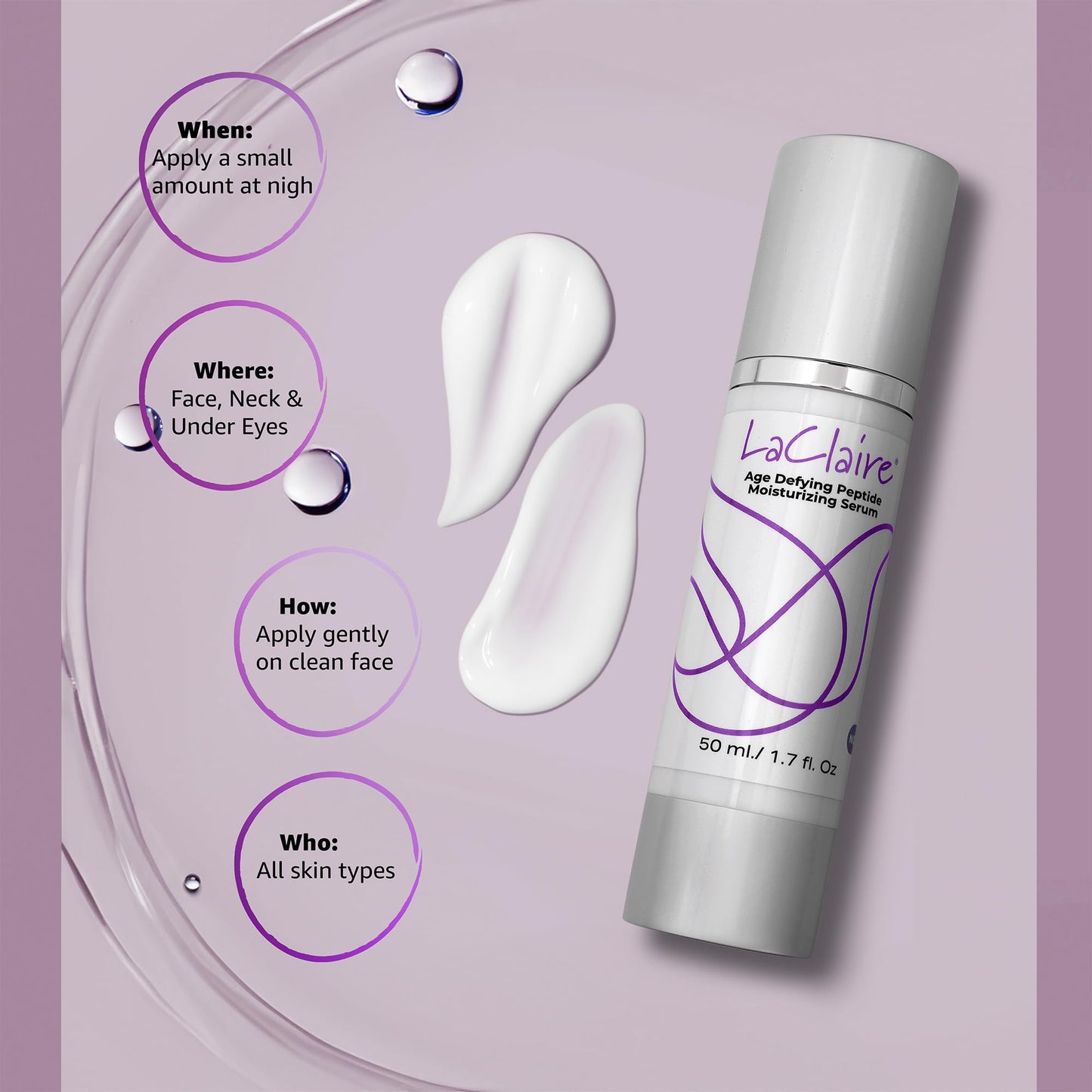 LaClaire Age-Defying Peptide Moisturizing Serum – Retinol Night Treatment with Vitamin C & Aloe Vera – Wrinkle-Reducing & Hydrating, 1.7 oz