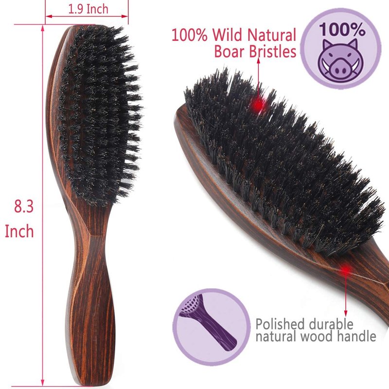 Natural Boar Bristle Hair Brush - Wooden Handle for Fine Hair | Unisex Design