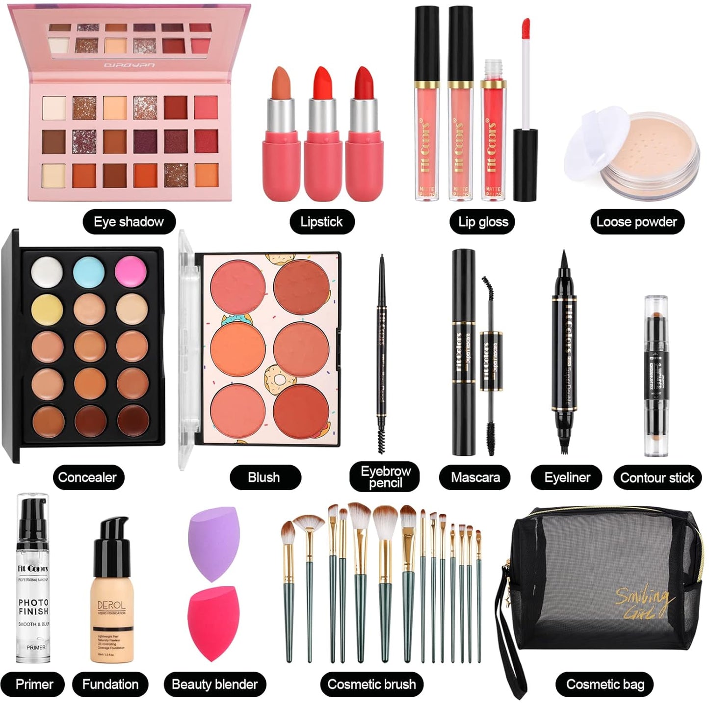 All-in-One Makeup Kit for Women - Complete Travel Bundle with Foundation, Primer, Eyeshadow & Lipstick | Perfect for Teens & Adults