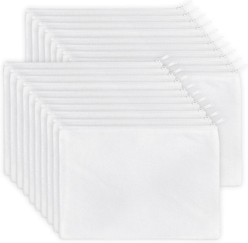 Koolmox Makeup Bag | 20-Pack White Cotton Canvas Pouches - Multipurpose Zippered Travel Toiletry & Craft Bags