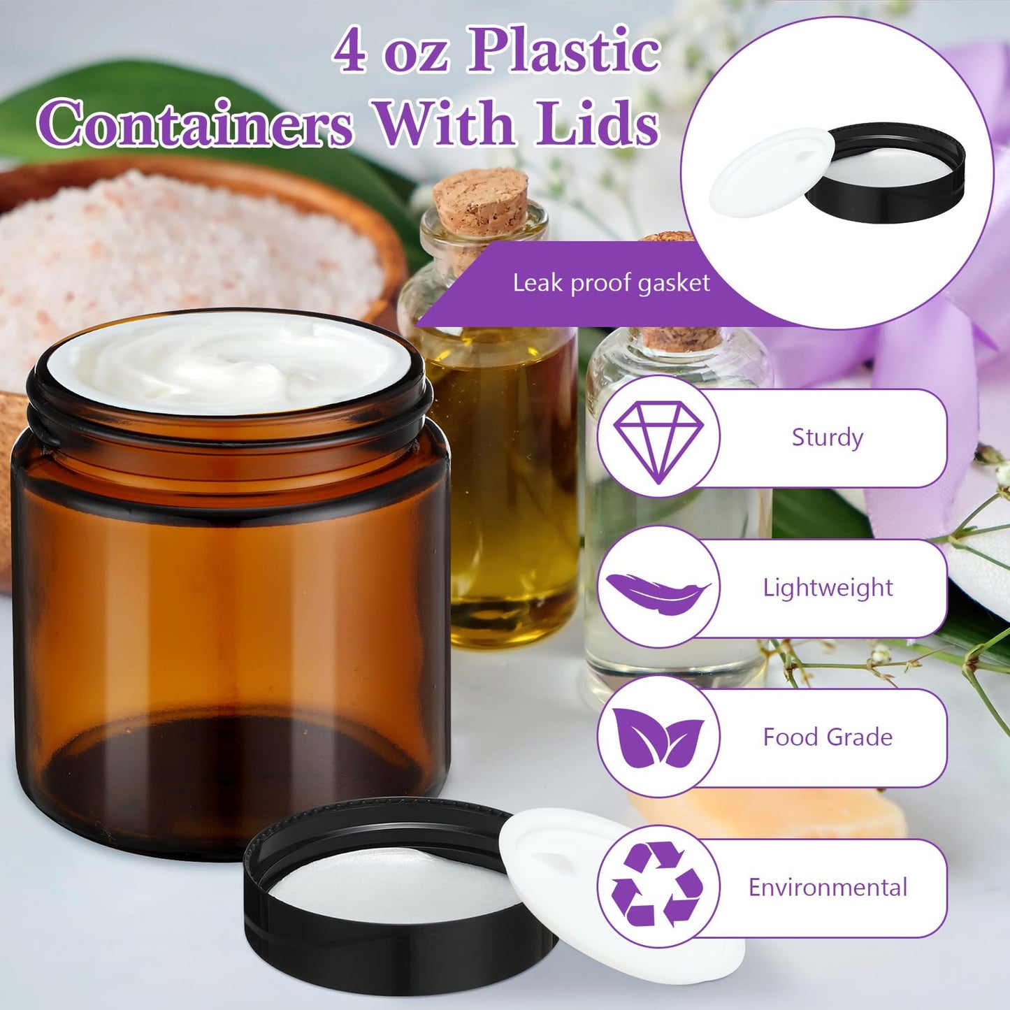 30 Pcs 4 oz Amber Glass Jars with Black Lids Leakproof Round Airtight Jars Empty Cosmetic Jars with Inner Liners Lid for Candle Making Storing Lotions Spice Powder Liquid Sample Makeup (Black,Amber)