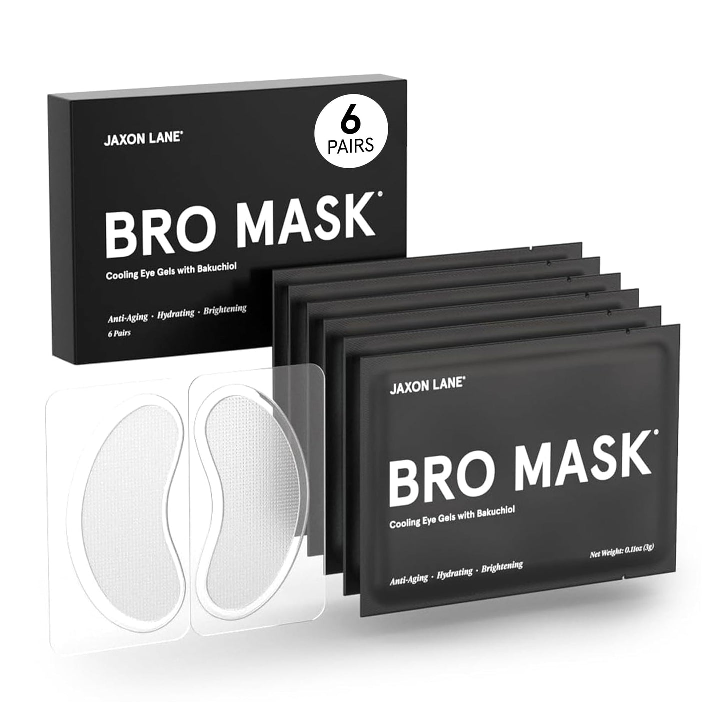 JAXON LANE BRO MASK Under Eye Patches for Men - Cooling Eye Patches for Dark Circles and Puffiness with Caffeine, Niacinamide, Hyaluronic Acid (6 x 1 Pairs)