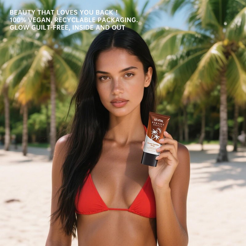 Le Vital Instant Bronzing Gel for Face & Body – Water-Resistant, Transfer-Resistant Body Bronzer with Vitamin E & Avocado Oil – Self-Tan Effect, Includes Applicator Brush – Pack of 2 (1.7oz Each)