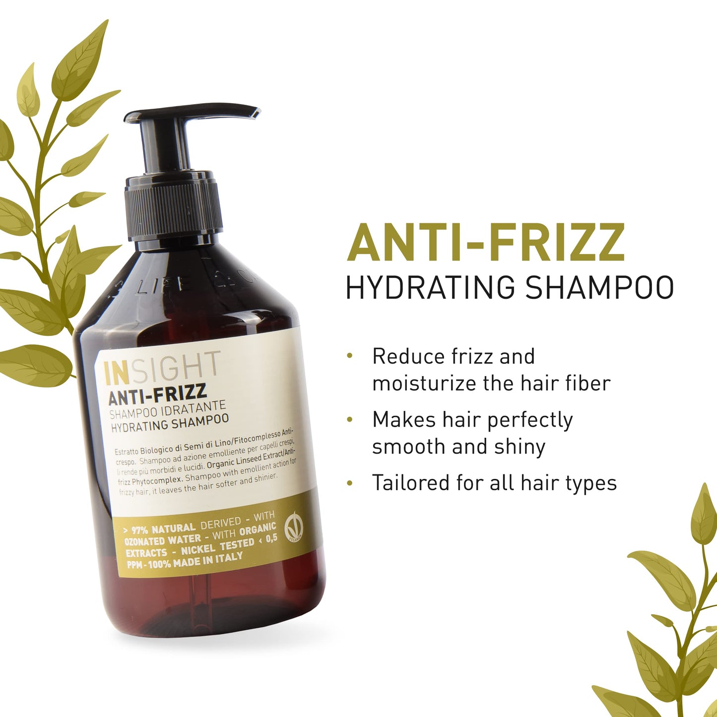 INSIGHT Clean Beauty Moisturizing Shampoo, Anti-Frizz Hydrating Shampoo, Vegan, 13.5 fl oz