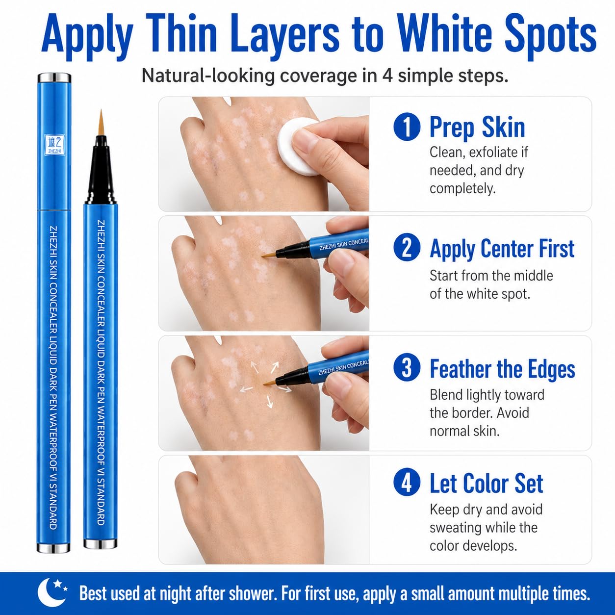 ZHEZHI Vitiligo Concealer Pen – Waterproof Face & Body Coverage for White Spots & Uneven Skin Tone, Long-Lasting & Sweatproof, Light to Medium Skin, 3.5g