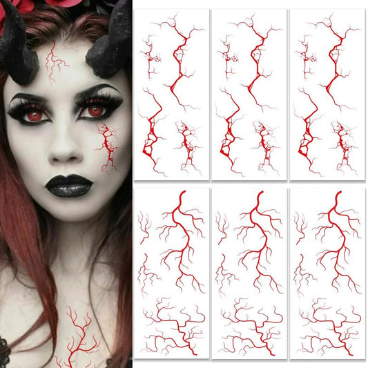 6 Sheets Halloween Face Tattoos Blood Vessels Streaks Tattoo Stickers for Vampire Zombie Makeup Kit, Scary Temporary Tattoo Make Up Cosplay Decorations (Red)