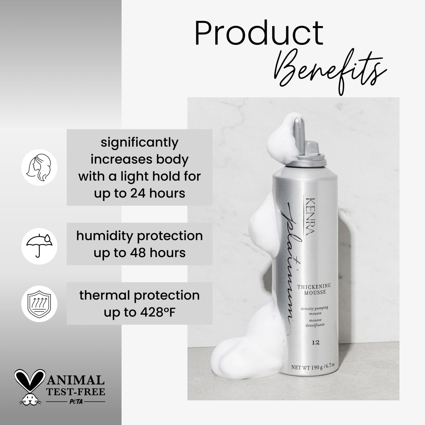 Kenra Platinum Thickening Mousse 12 | Volumizing Styler | Adds Fullness & Body | Humidity Protection Up To 48 hours | Desity Plumping up tp 150% | Thermal Protection | All Hair Types | 6.7 oz (2-Pack)