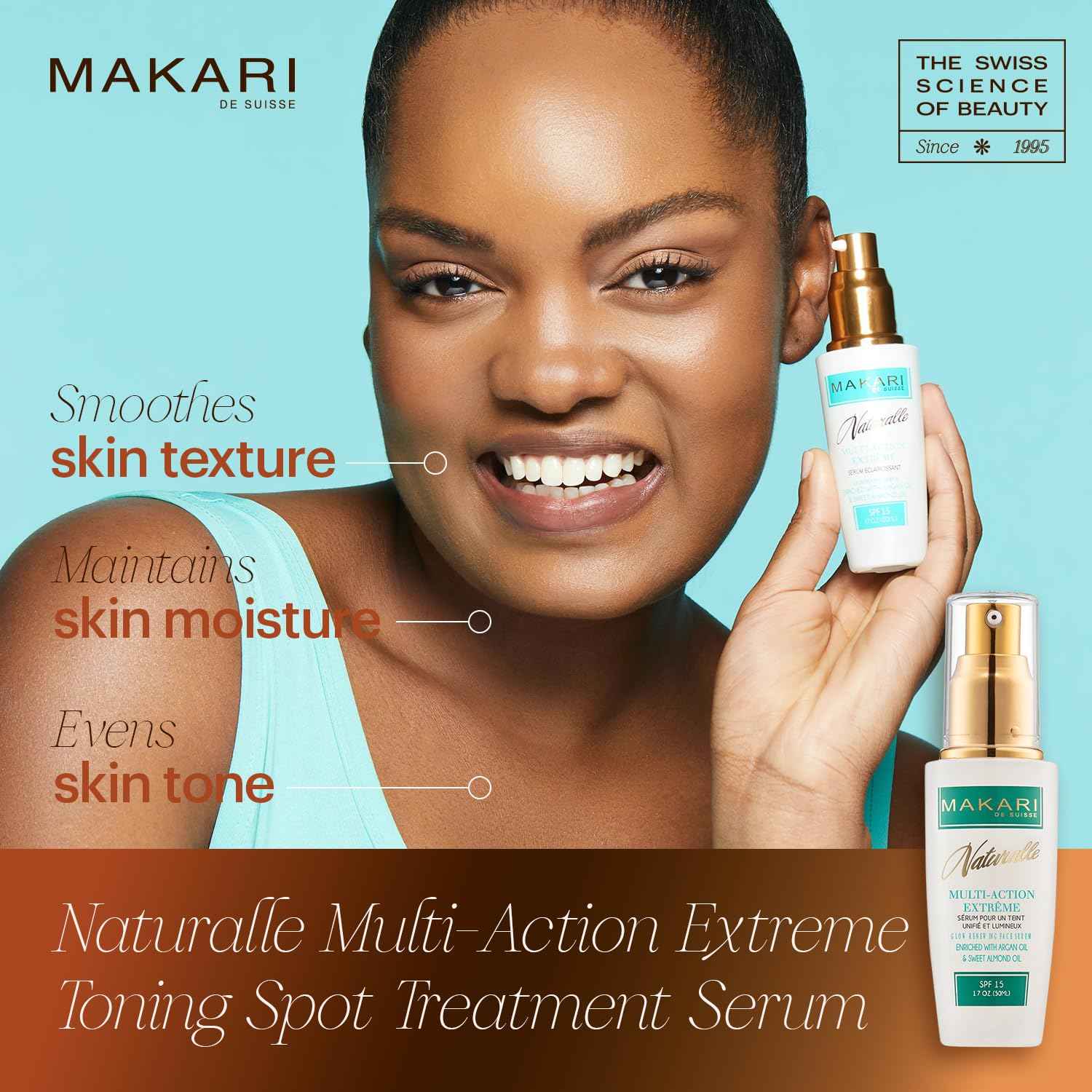 Makari Naturalle Multi-Action Extreme Skin Brightening Serum (1.7 oz) | Brightening Treatment for Dark Spots and Under Eye Circles | Moisturizer for Dry and Irritated Skin with Argan Oil and SPF 15