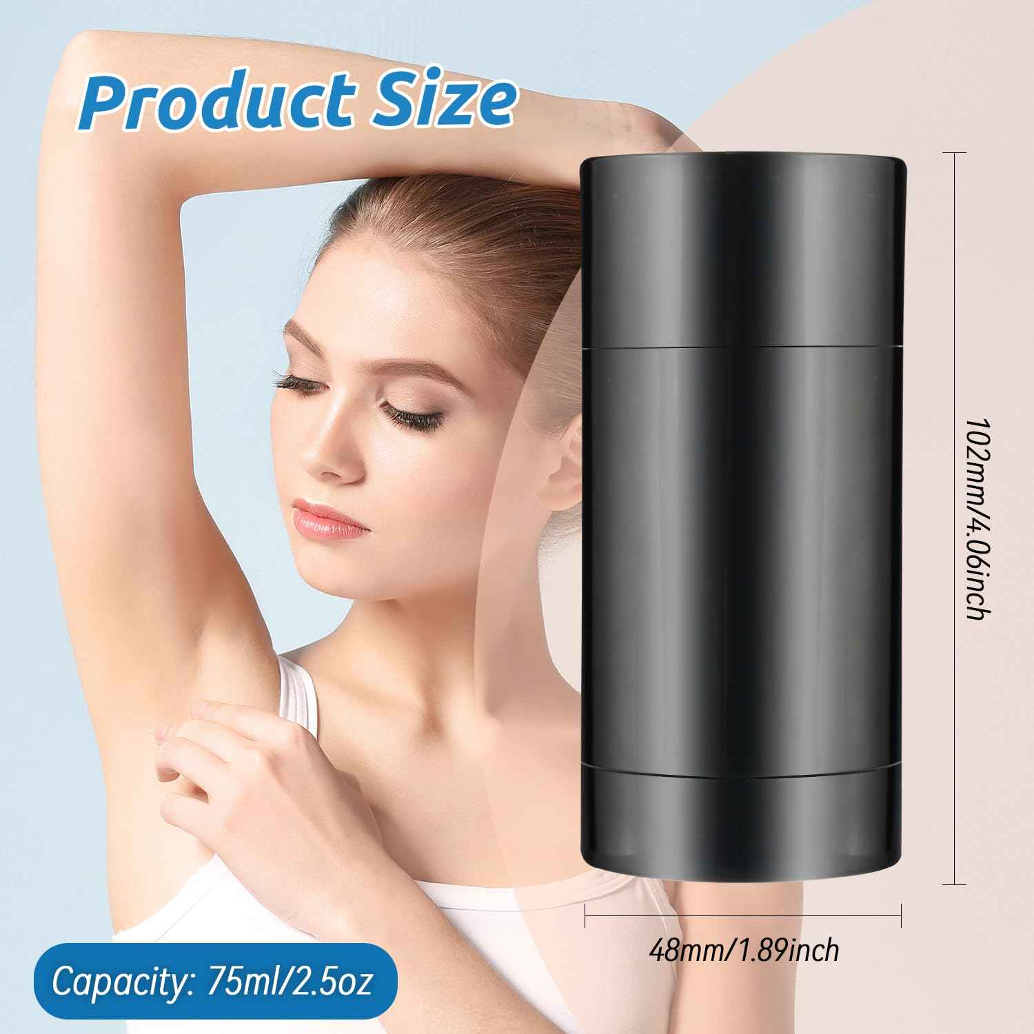 Mirrline 10 Pcs 75ml/2.5oz Empty Deodorant Containers Plastic Twist-up Filling Stick Refillable Round Bottom Fill Bottles Tubes for Homemade Natural Deodorant Lip Balm Soap - Black