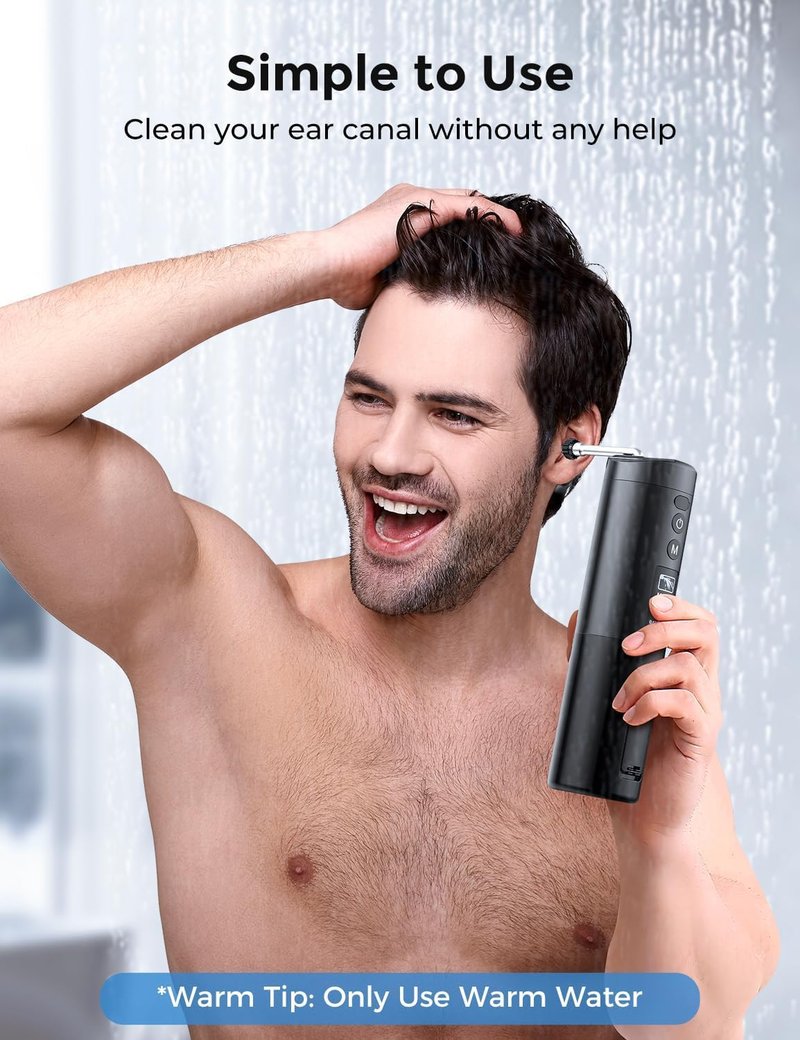 Updated Ear Wax Removal Kit, IPX7 Waterproof Ear Cleaning Tool with Clear LED Display, USB Rechargeable Electric Ear Irrigation Flushing System, Safe and Effective Electric Ear Cleaner Tool