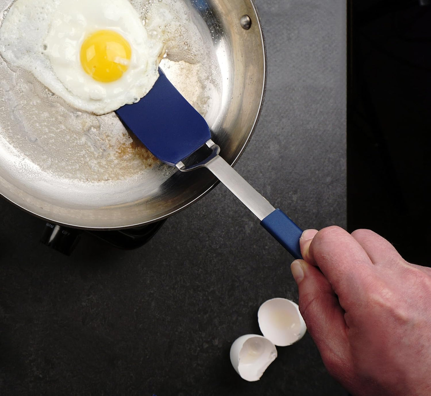 RSVP International Kitchen Tool Collection Flexible Nylon Spatula, Stainless Steel Handle, 10.75x2", Blue