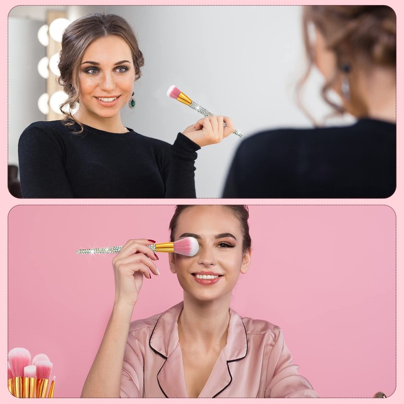 Rtteri 13 Pcs Rhinestone Silver Makeup Brushes Set Yellow Bling Crystal Professional Face Cosmetics Blending Liquid Foundation Powder Concealer Eye Shadows Make up Beauty Tool Glitter with Holder