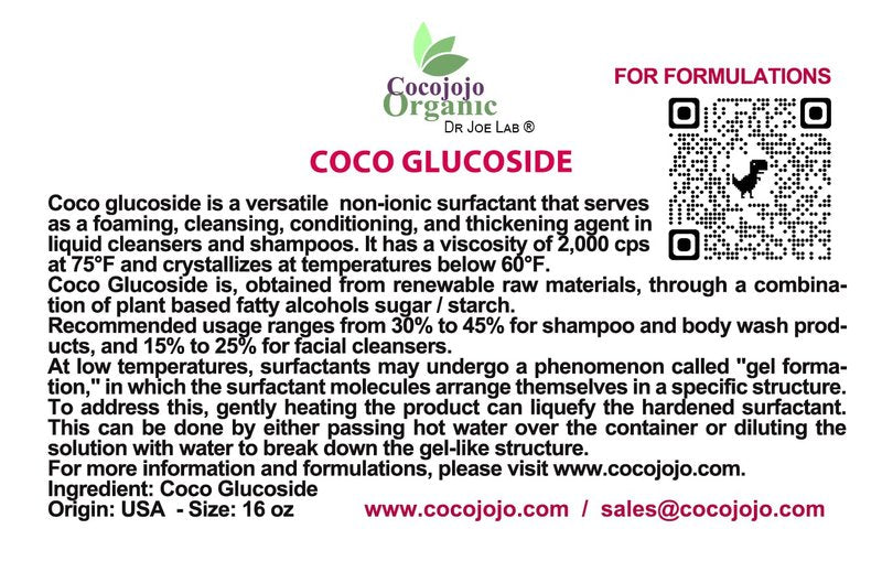 cocojojo Coco Glucoside Natural Surfactant - Surfactants for Soap Making DIY Shower Gel, Skin Care, Body and Face Wash, Plant Derived, Natural - 16 Oz