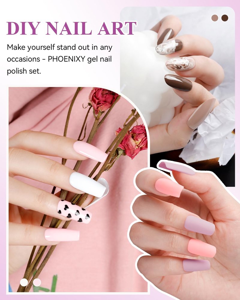 phoenixy 61 PCS Gel Nail Polish Kit with U V Light, 40 Basic Colors Collection Gel Nail Polish Set with 48W Nail Lamp Manicure Starter Gel Nail Kit Base Top Coat Gifts for Women