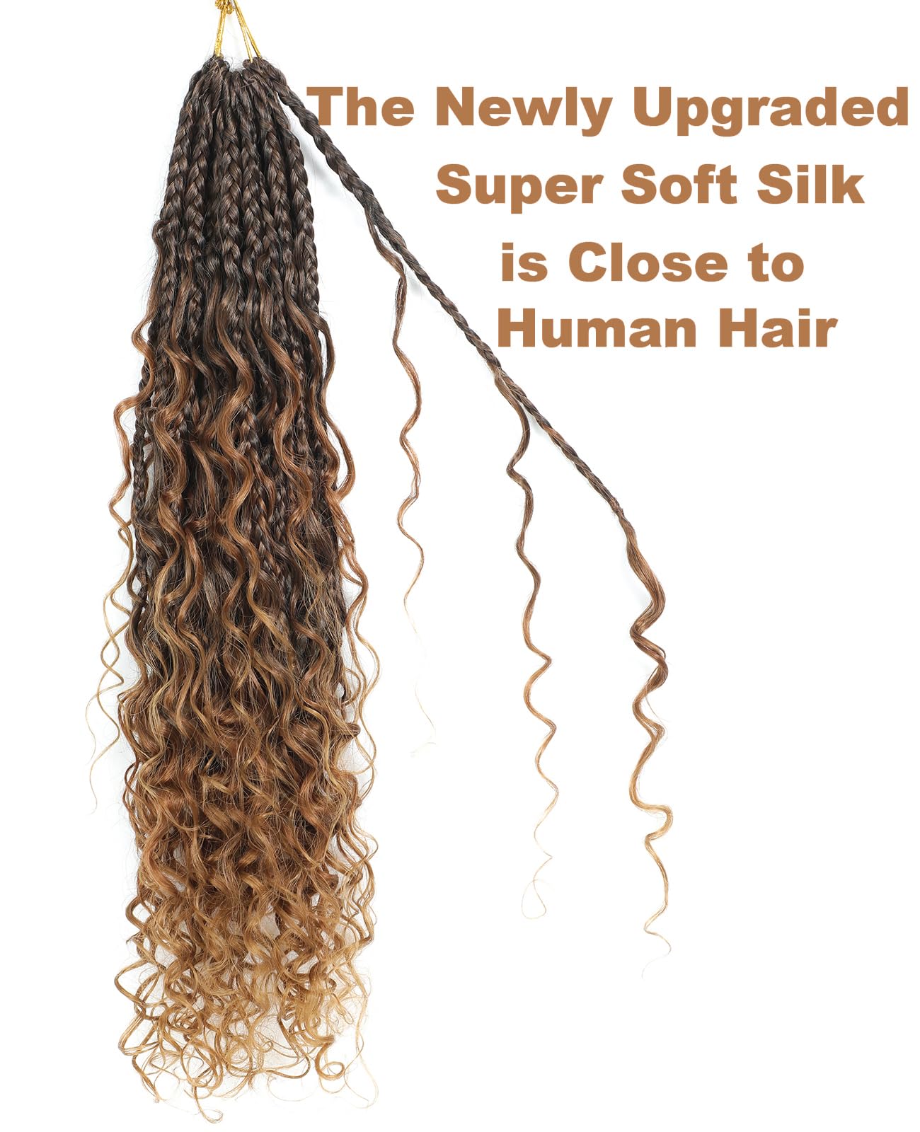Pintress Boho Crochet Briads - Ombre Blonde Brown 24 Inch 8 Packs Pre-looped Goddess Box Braids with Curly Ends for Women (24inch, 1B/30/27#)