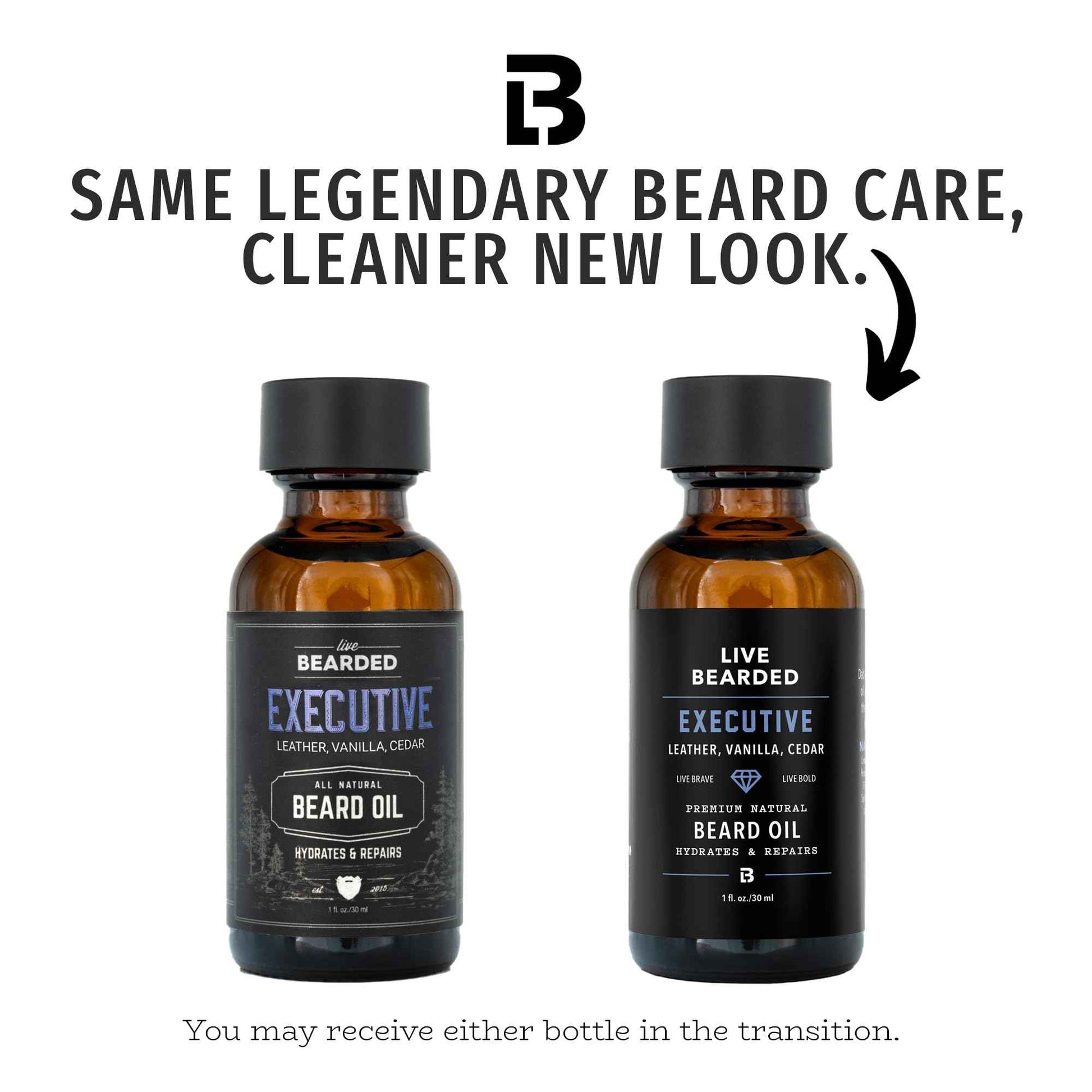 Live Bearded Beard Oil, 1 fl oz - Premium All-Natural Jojoba - Made in the USA - Hair and Skin Care for Men with Dry, Flaky Patches | Executive Scent - Cedar, Vanilla