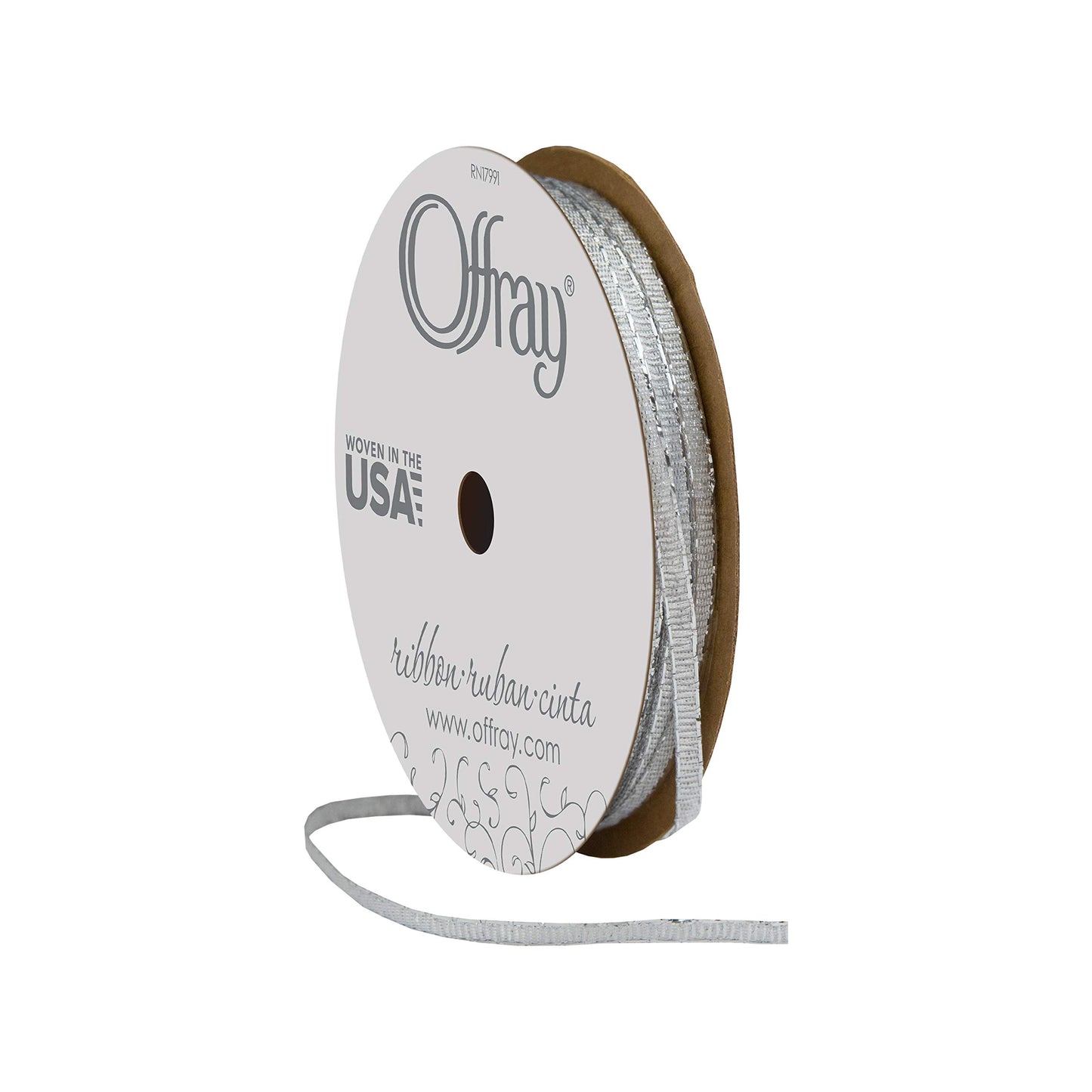 Offray 1/8" Wide Galena Craft Ribbon, 5 Yards, Silver
