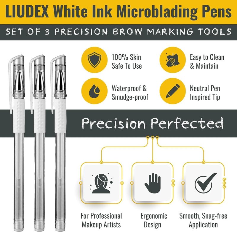 Eyebrow Microblading Marker Pen - 3pcs Felt Tip Position Mapping | White PMU Outline Tools