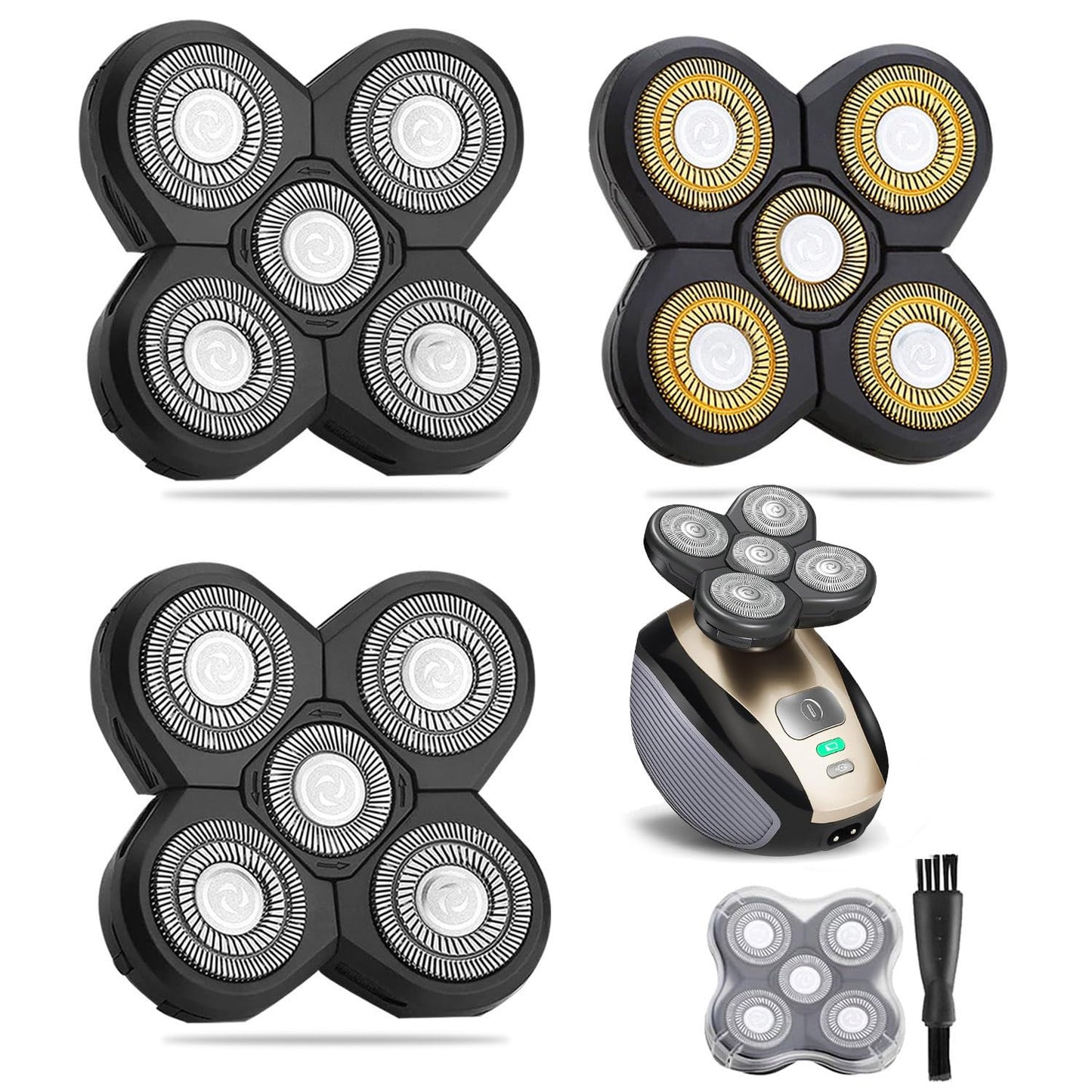 Universal 3 PCS 5 Blades Head Shaver Replacement Heads for Mainstream Shaver Brands, Eelectric Shaver Replacement Replacement Blades (1 Gold + 2 Silver)