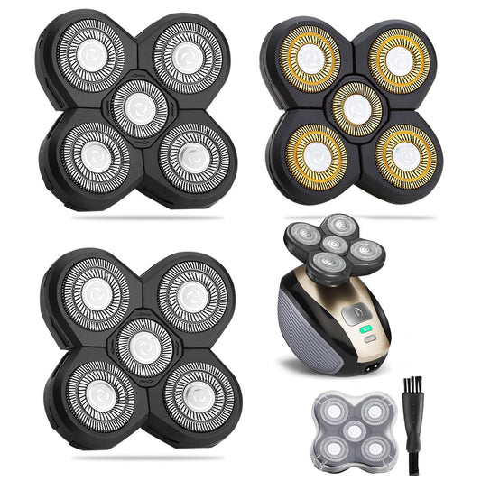 Universal 3 PCS 5 Blades Head Shaver Replacement Heads for Mainstream Shaver Brands, Eelectric Shaver Replacement Replacement Blades (1 Gold + 2 Silver)
