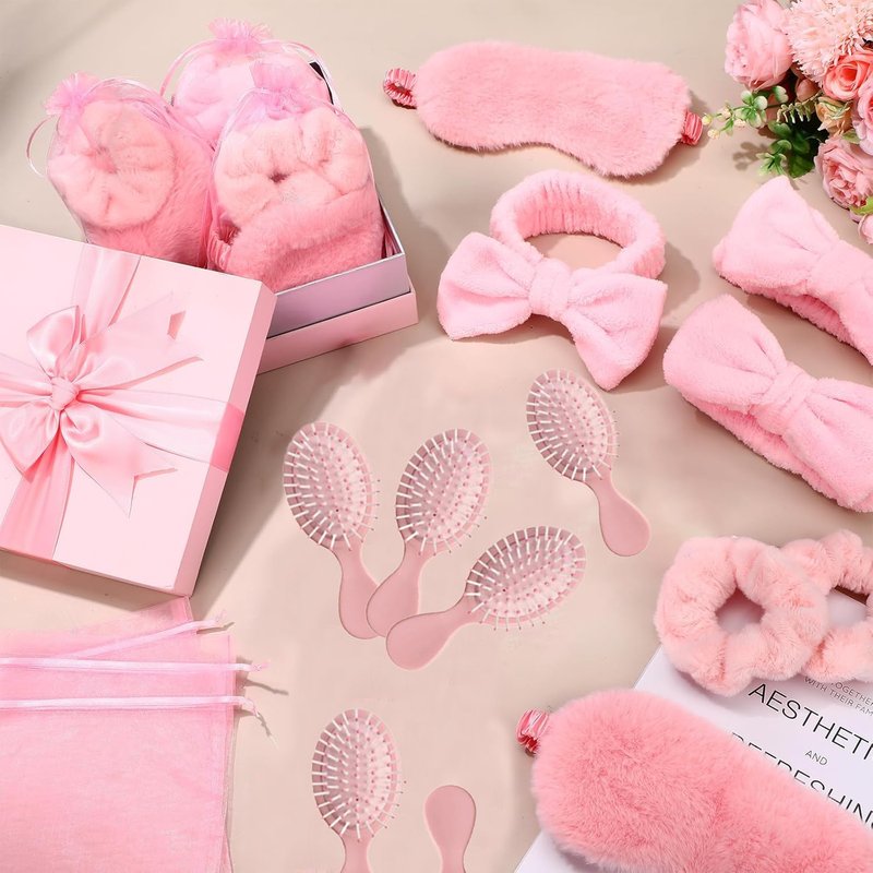 wepgjwmao 30 Pcs Sleepover Party Supplies for Women Slumber Party Supplies for Girls Spa Favor Headband Eye Mask Hair Scrunchies Comb Toiletry Bag(Pink)