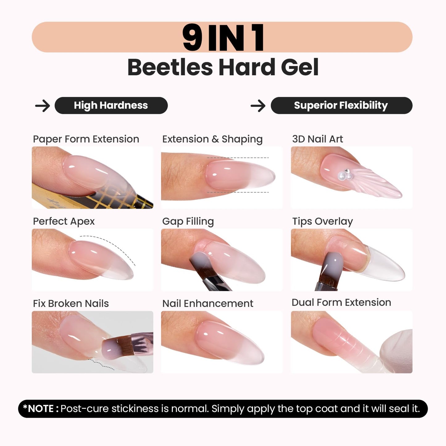 Beetles HEMA-Free Hard Gel Set-Chestnut Breeze 4 Colors Nude Beige Light Brown,9 in 1 Nail Extension,Sculpting,Building Apex for Salon Pros,Brown Builder Nails Gel,UV & LED Lamp Needed