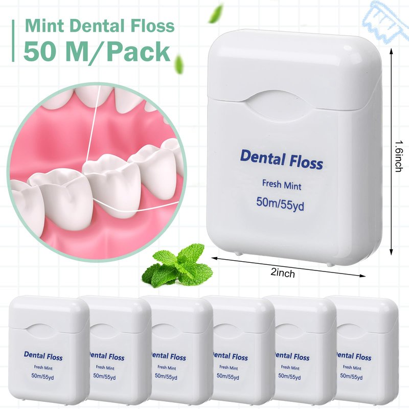 Mimorou 60 Pack Dental Floss Bulk Mint Flavored 50m Each Travel Dental Floss Oral Care for Teeth Protection(White)
