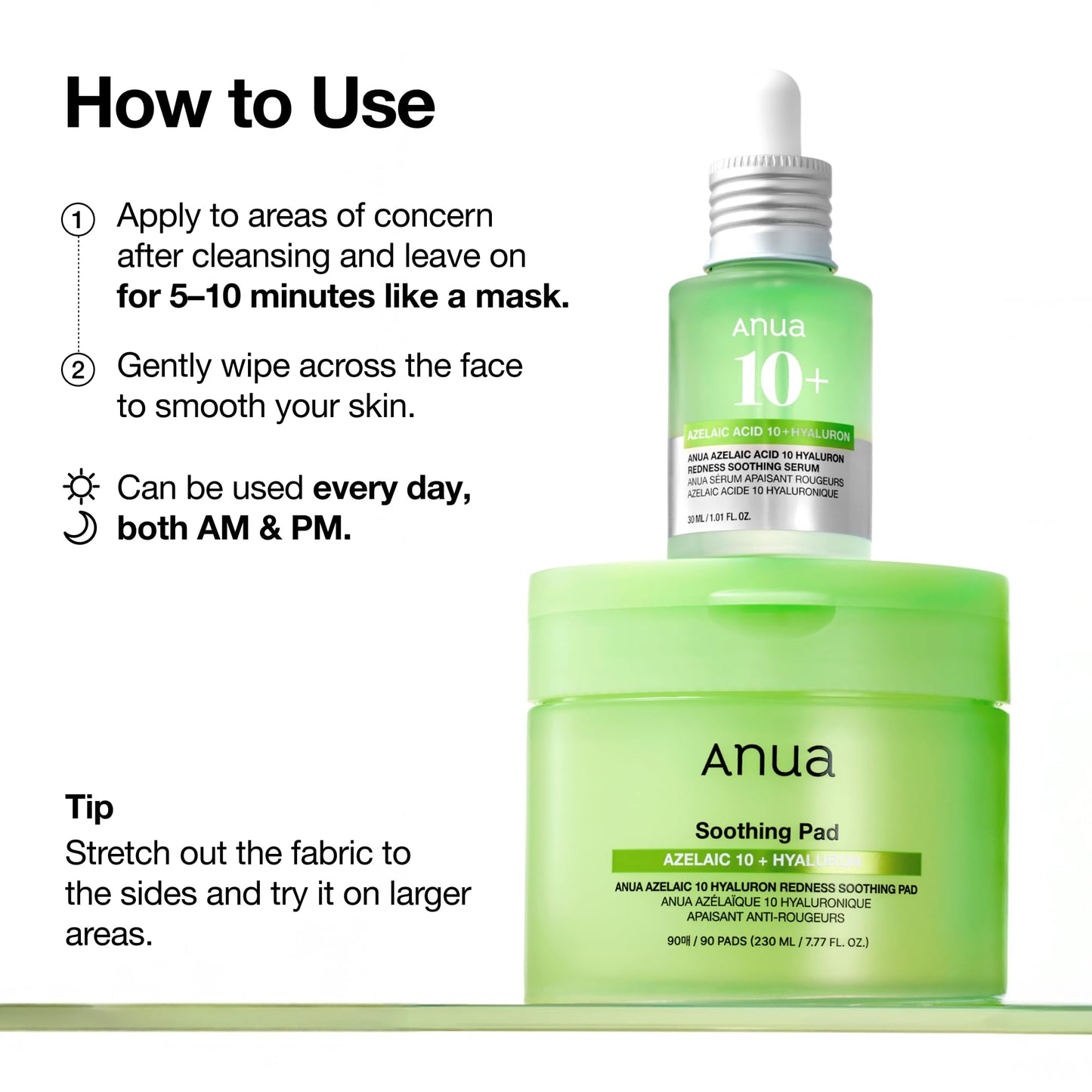 ANUA Azelaic Acid 10 Hyaluronic Acid Soothing Toner Pads, Hydrating Facial Mask for Redness, Pore & Blemish Care, Quick & Easy Stretchable Formula, Korean Skincare, 90 Pads