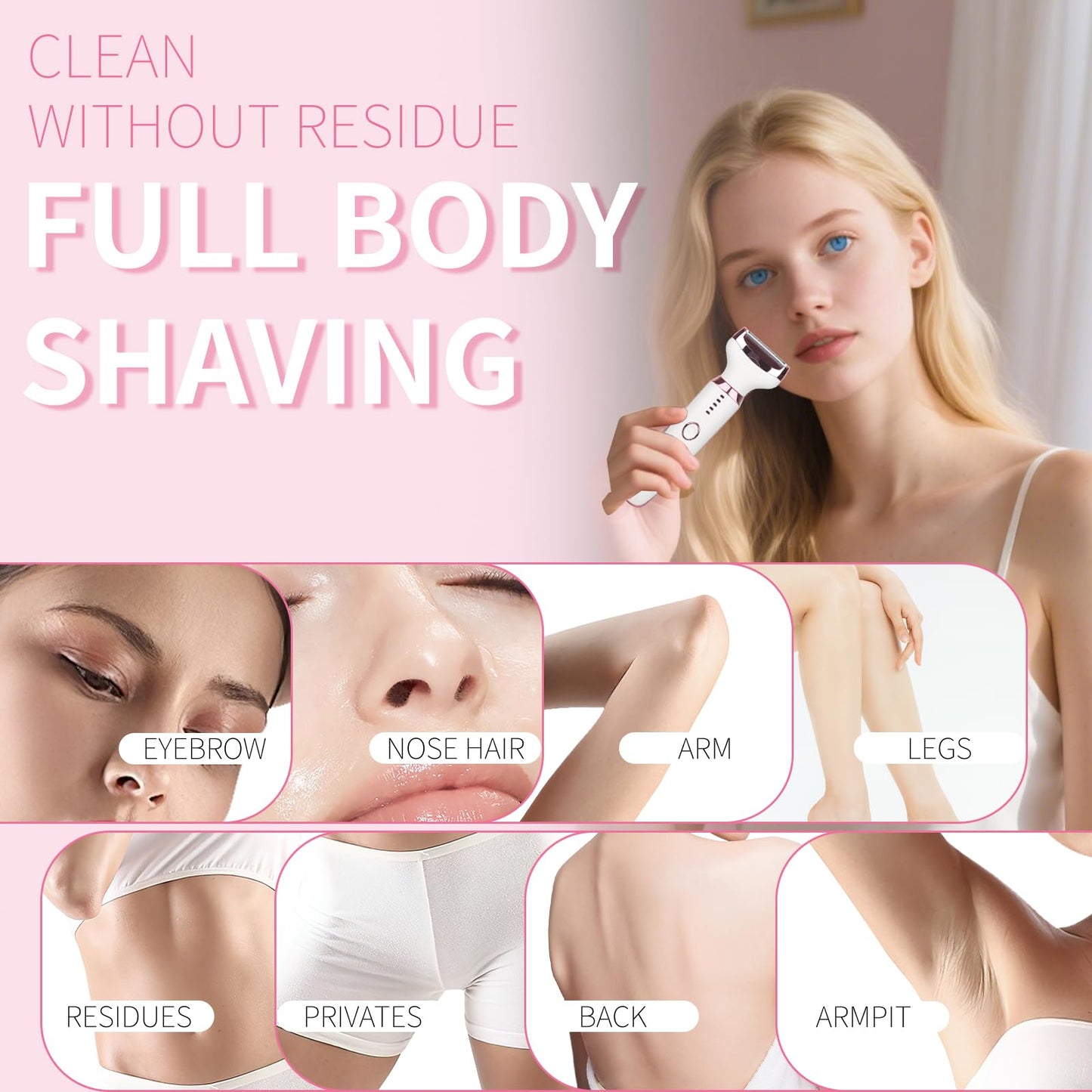 Beanify Electric Razor for Women Men with LED Display,4 in 1 Ladies Wet & Dry Body Razors and Facial Hair Remover, Rechargeable Hair Removal Kit for Nose Face Body Leg Bikini Arm Hair (Beige)