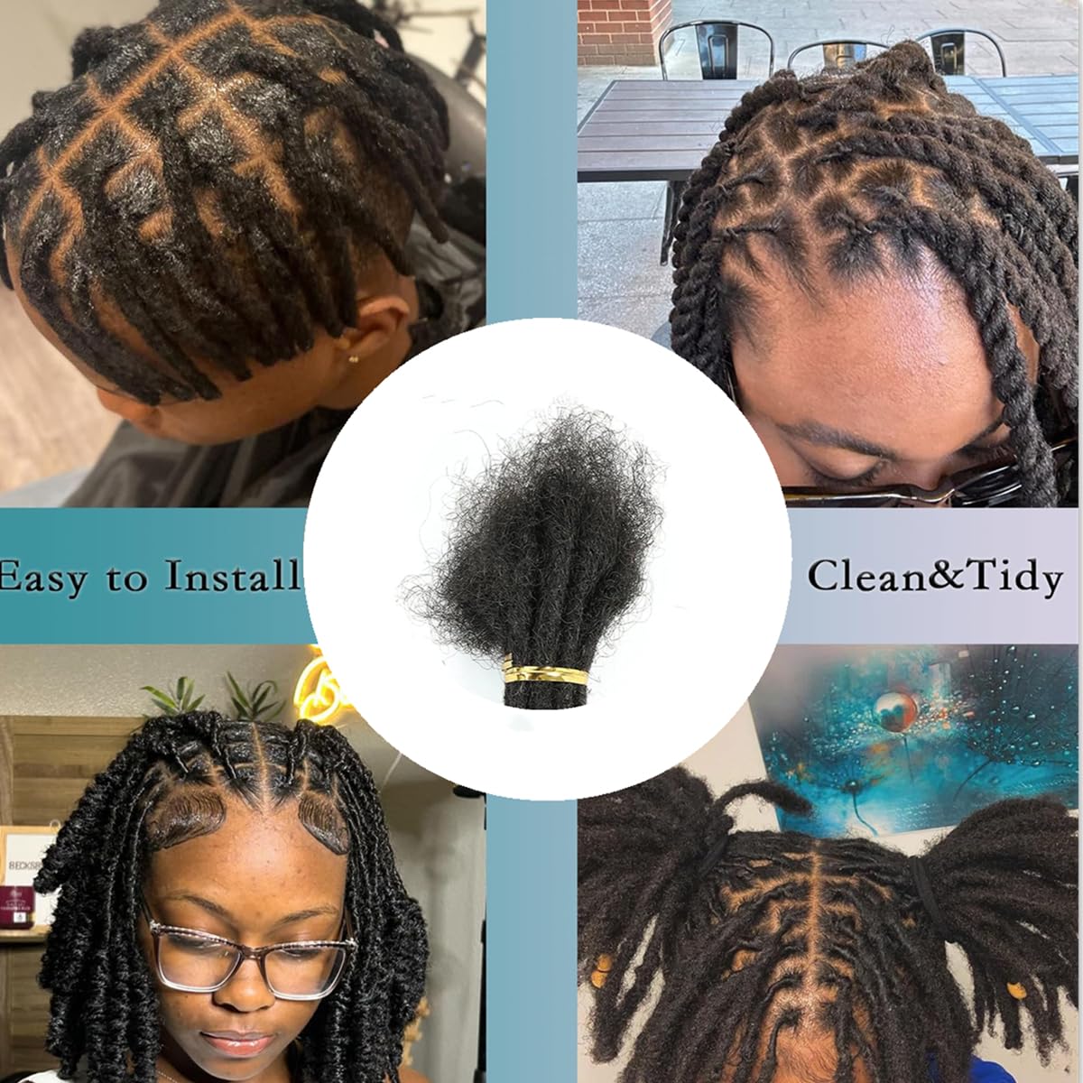 Loc Extensions Human Hair for Women Men Kids 0.6cm Width 16 Inch 30 Strands Natural Black 100% Handmade Permanent Locs Dreadlock Extensions Real Human Hair Can Be Curled and Bleached