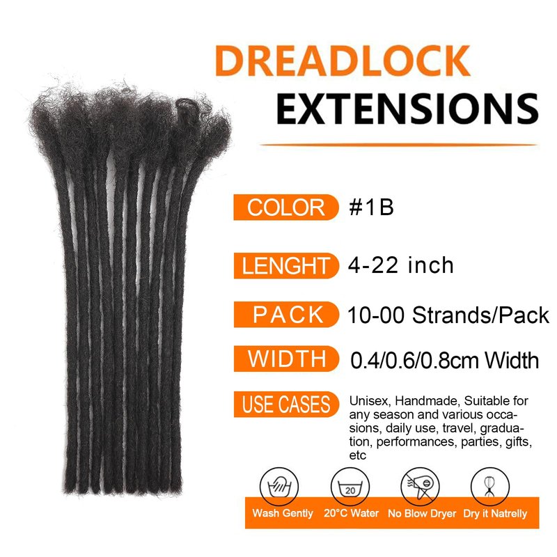 Dreadlock Extensions Human Hair 0.4cm Thickness 12 Inch 20 Strands 100% Real Human Hair for Man/Women/Kids Full Handmade Permanent Loc Extensions Bundles Can Be Dyed Bleached Curled and Twisted